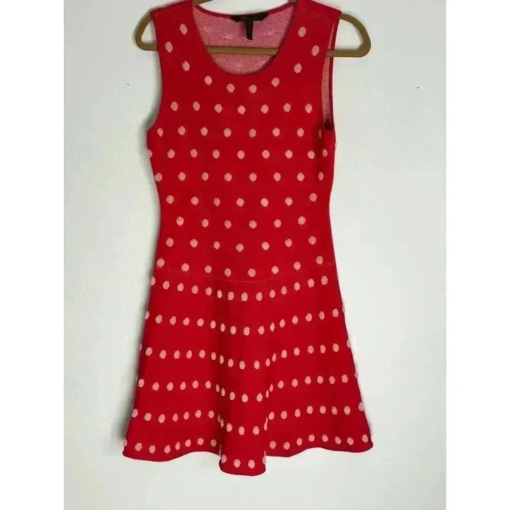 BCBGMAXAZRIA Jo Jacquard Polka Dot A-Line Knit Sleeveless Fit and Flare Size Med - Picture 4 of 6